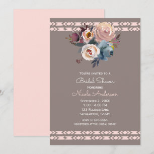 Invitation Roses Aquarelle Bohème Rose Taupe Enterrement de V