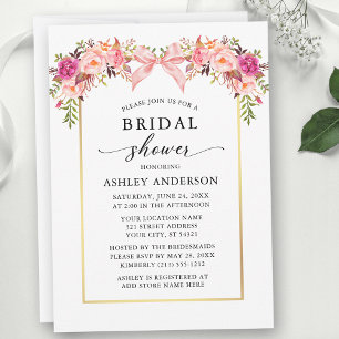 Invitation Roses Aquarelle Ruban Rose Fête de Mariage