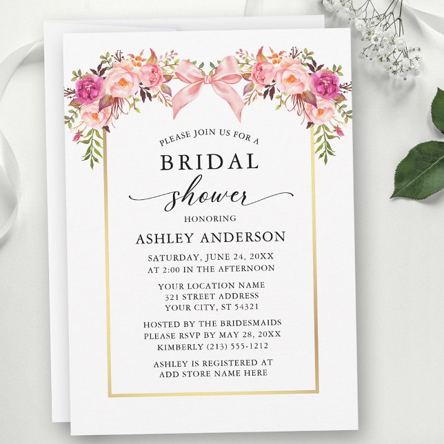 Invitation Roses Aquarelle Ruban Rose Fête de Mariage (Customize to add text to back of card.)