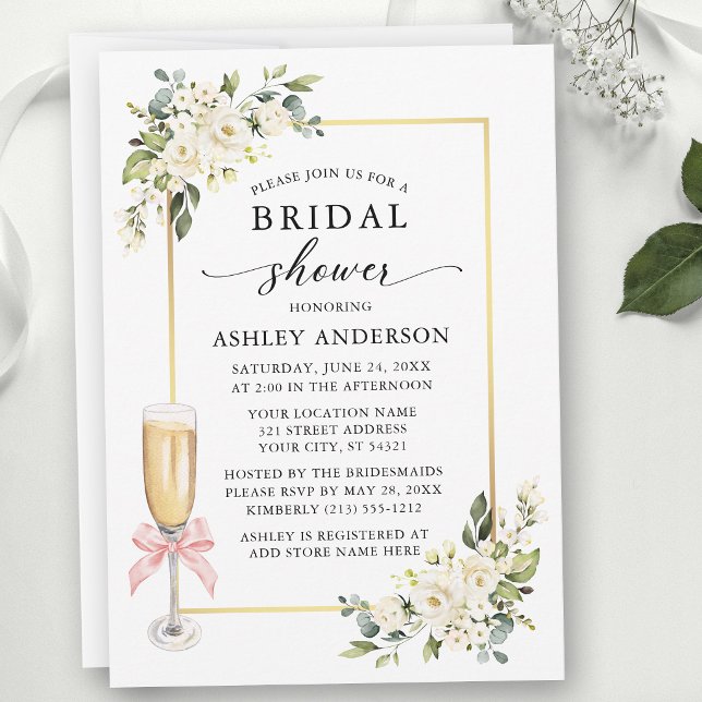 Invitation Roses Aquarelles Ruban Rose Mariage (Customize to add text to back of card.)