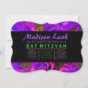 Invitation ROSES Aquarelles VIOLET NEON Bat Mitzvah
