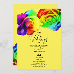 Invitation Roses Arc-en-ciel coloré Gras Mariage Floral