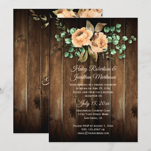 Invitation Roses Beige Rustique Latte Bois de Grange Réceptio