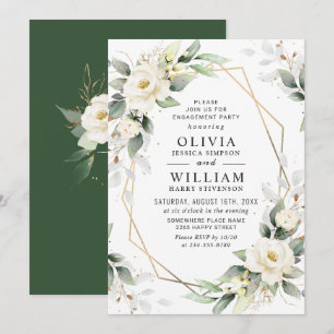 Invitation Roses blanches de feuillage floral pour fiançaille