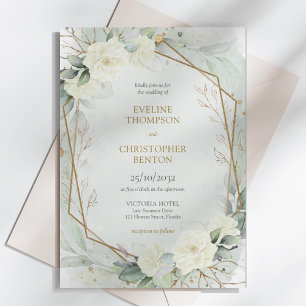 Invitation Roses blanches de saumons blancs et mariage d'euca