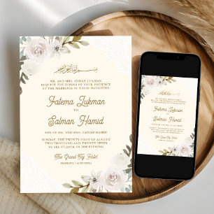 Invitation Roses Blanches en Dentelle Mariage Islamique Musul