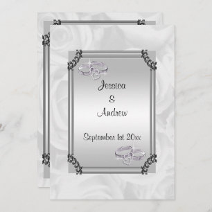 Invitation Roses blanches et anneaux de Mariage diamant