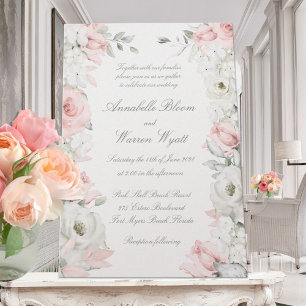 Invitation Roses blanches et bleues Jardin Floral Mariage Per