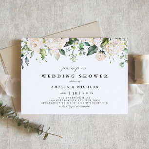 Invitation Roses blanches et Hydrangeas Wedding shower