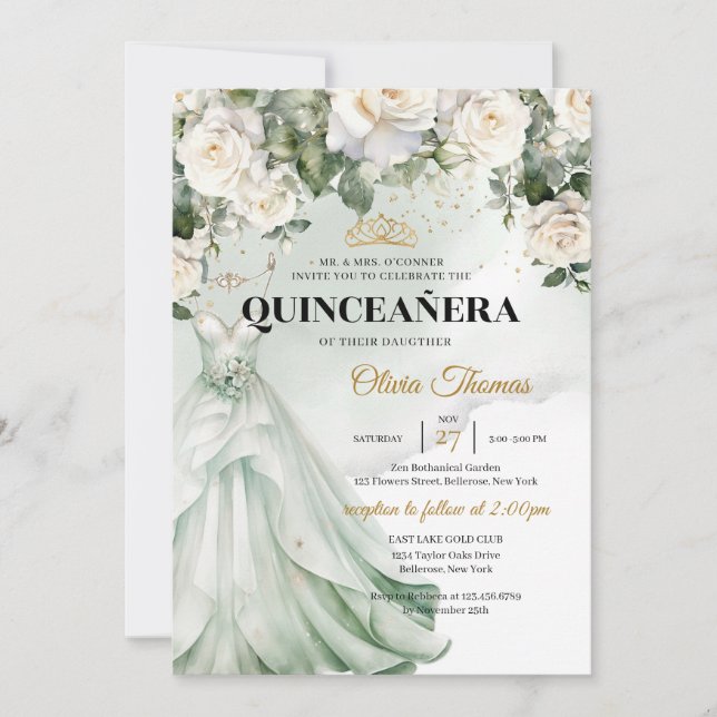 Invitation Roses blanches et roses blanches Boho Verdure et o (Devant)