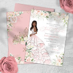 Invitation Roses blanches et roses blanches brillantes Sweet<br><div class="desc">Elégant design de luxe avec des roses douces rose et blanche,  des accents d'or rose,  et une belle poupée dans une luxueuse robe de bal fleurie. Tout le texte est entièrement personnalisable.</div>