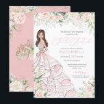 Invitation Roses blanches et roses blanches brillantes Sweet<br><div class="desc">Elégant design de luxe avec des roses douces rose et blanche,  des accents d'or rose,  et une belle poupée dans une luxueuse robe de bal fleurie. Tout le texte est entièrement personnalisable.</div>