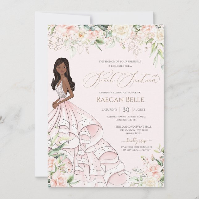 Invitation Roses Blanches et Roses Foncé en Luxe Robe Douce S (Devant)