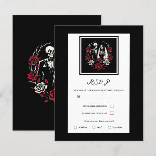 Invitation Roses blanches et rouges Squelette de mariage RSVP