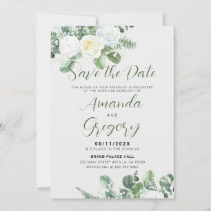 Invitation Roses blanches et verdure Élégantes Économisez à j
