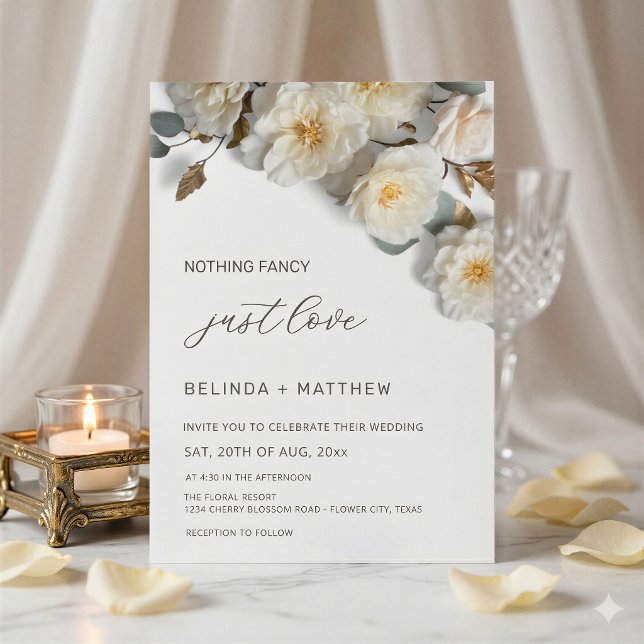 Invitation Roses blanches Fleurs 3D Élégant Mariage Blanc (Créateur téléchargé)