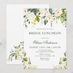 Invitation Roses blanches Fleurs aquarelle LUNCH DE NOCE