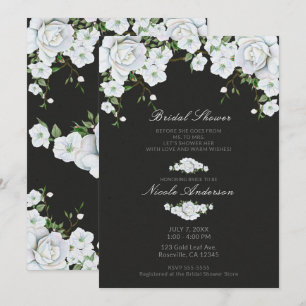 Invitation Roses blanches Fleurs et gris charbon Mariage Show