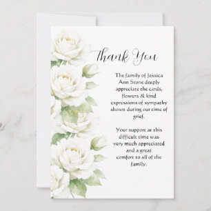 Invitation Roses blanches Fleurs funéraires Décès Merci