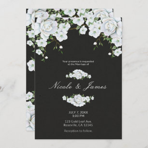 Invitation Roses blanches Floral et Mariage gris charbon