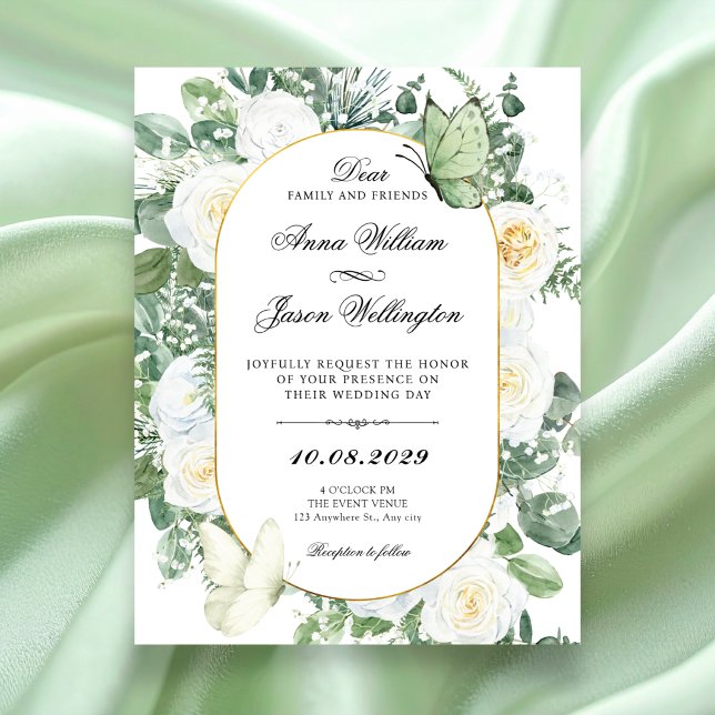 Invitation Roses blanches florales mariage (Créateur téléchargé)