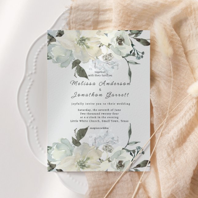 Invitation Roses blanches ivoire Mariage floral  (Créateur téléchargé)