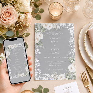 Invitation Roses blanches ivoire neige grise mariage hivernal