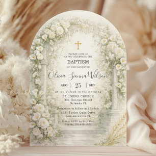 Invitation Roses blanches lis calla blé baptême baptême