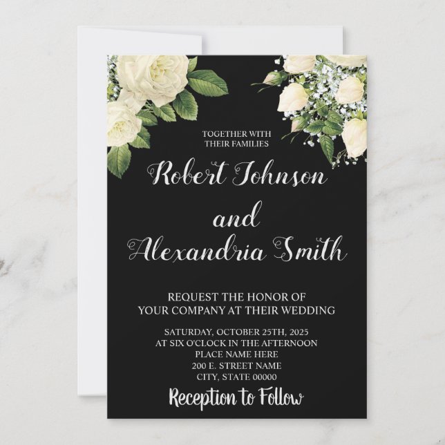 Invitation Roses blanches | MARIAGE (Devant)