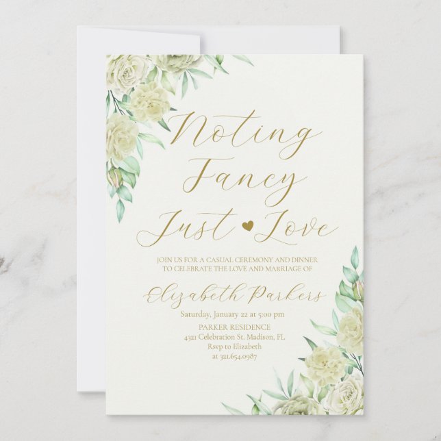 Invitation Roses blanches Rien de fantaisiste Juste un mariag (Devant)