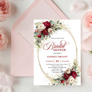 Invitation Roses blanches romantiques de Bourgogne dorées pou