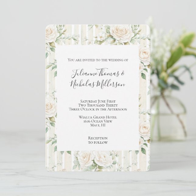 Invitation Roses Blanches Romantiques Roses Florales Mariage (Debout devant)