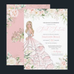 Invitation Roses blanches rose pâle Luxe Sweet sixteen Invit<br><div class="desc">Elégant design de luxe avec des roses douces rose et blanche,  des accents d'or rose,  et une belle poupée dans une luxueuse robe de bal fleurie. Tout le texte est entièrement personnalisable.</div>