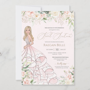 Invitation Roses blanches rose pâle Roses Sweet sixteen de lu