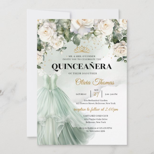 Invitation Roses blanches Roses blanches Végétation élégante (Devant)