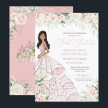 Invitation Roses Blanches Roses Blanches Vitrées de luxe Swee<br><div class="desc">Elégant design de luxe avec des roses douces rose et blanche,  des accents d'or rose,  et une belle poupée dans une luxueuse robe de bal fleurie. Tout le texte est entièrement personnalisable.</div>