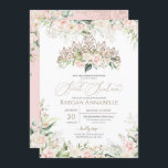 Invitation Roses blanches roses douces Élégantes Douces 16 An<br><div class="desc">Elégant design de luxe avec des roses douces rose et blanche,  des accents d'or rose,  et une belle poupée dans un luxueux tiara glamour avec des fleurs. Tout le texte est entièrement personnalisable.</div>