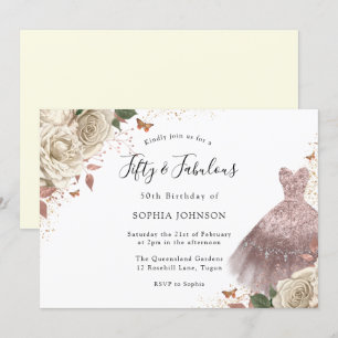Invitation Roses blanches Roses Rose Robe dorée 50e anniversa