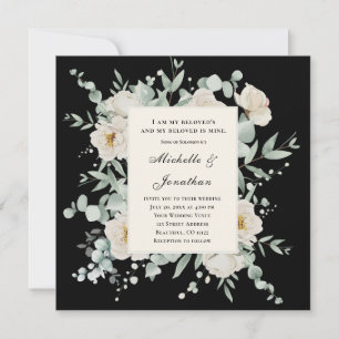 Invitation Roses blanches sur la Bible noire Verse Mariage ch