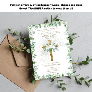 Invitation Roses blanches Verdure Bible Mariage chrétienne Ve