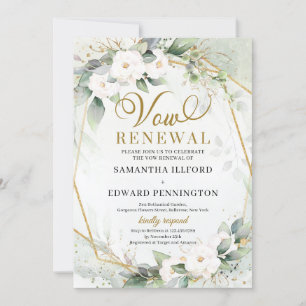 Invitation Roses blanches verdure eucalyptus or vow renouveau