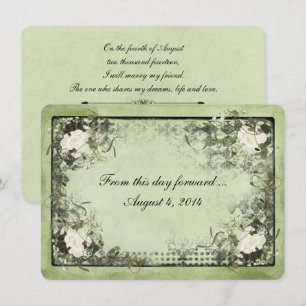 Invitation Roses blanches vintages sur cadre noir