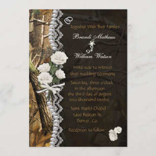 Invitation Roses blancs et Camo