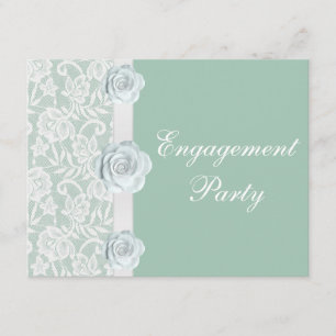 Invitation Roses blancs et partie de fiançailles verte en bon