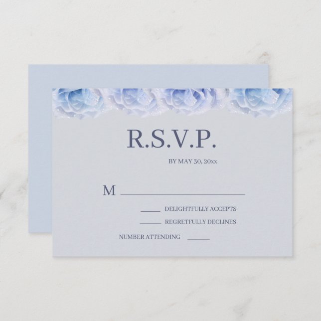 Invitation Roses bleu Dusty gris élégant mariage floral RSVP (Devant / Derrière)
