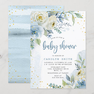 Invitation Roses bleues et blanches Floral Baby shower d'huil