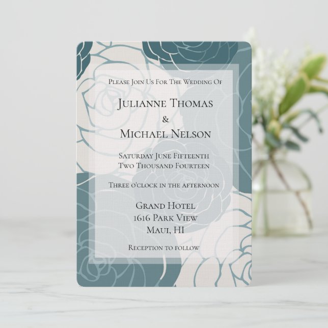 Invitation Roses bleues et blanches Floral Mariage romantique (Debout devant)
