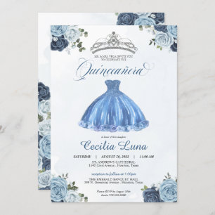 Invitation Roses Bleues et Blanches Princesse Quinceañera Ann