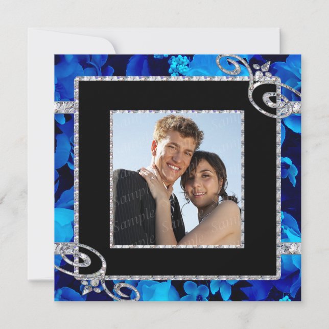 Invitation Roses Bleus brillants et Mariage de perles de diam (Devant)