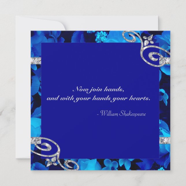 Invitation Roses Bleus brillants et perles de diamant Mariage (Devant)
